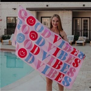 Pink and Blue 'Good Vibes' Beach Towel